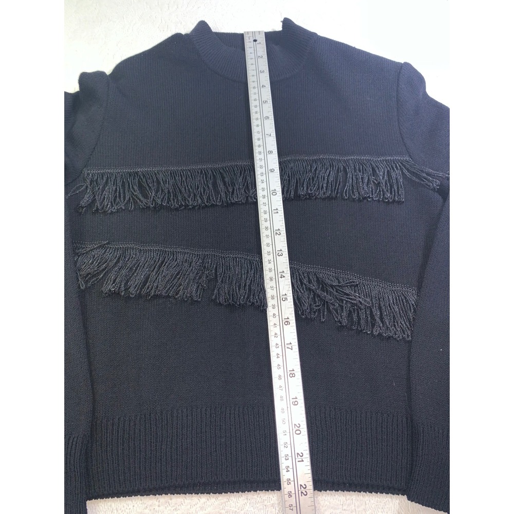 St John Collection Marie Gray Black Fringe Mock Neck Knit Sweater Small - Picture 5 of 9